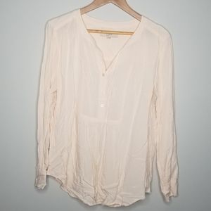Loft LIght Pale Pink Long Sleeve Bib Blouse